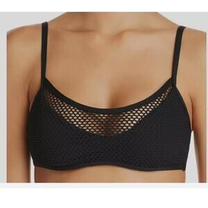 L*Space Women's Black Stretch Swimwear Naomi Sheer Mesh Swim Bikini Top S